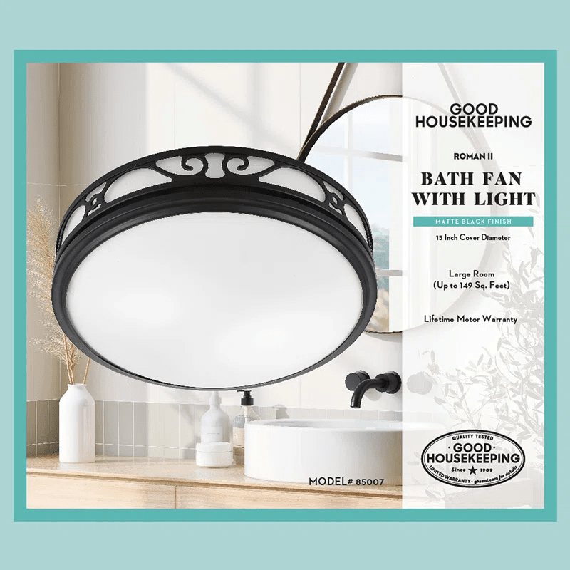 Good Housekeeping Roman II 2.0 Sones 110 CFM Decorative Bath Fan Black - Infographic 1