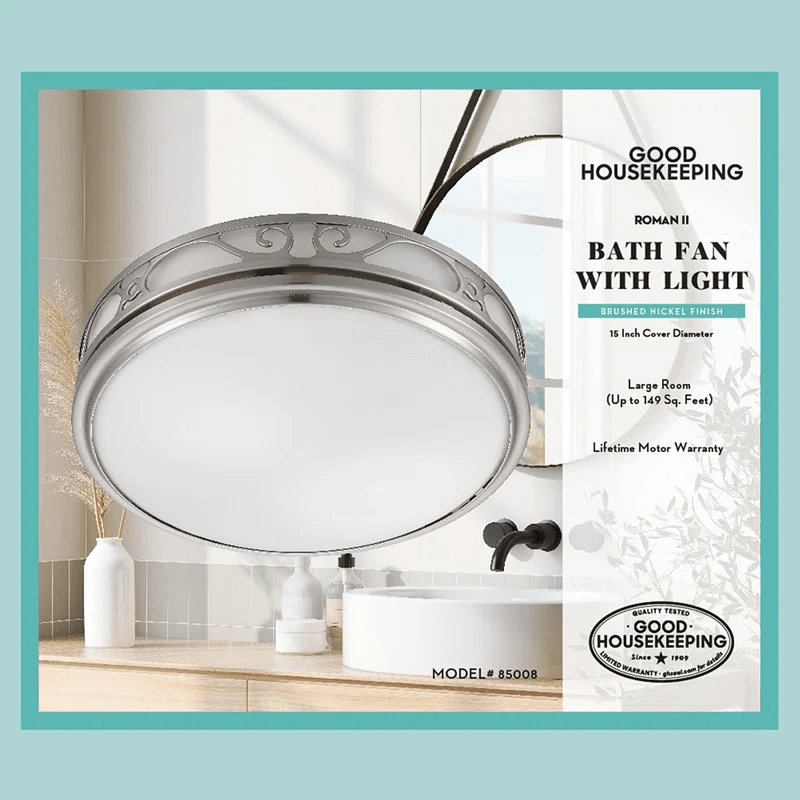 Good Housekeeping Roman II 2.0 Sones 110 CFM Decorative Bath Fan Nickel - Infographic 1