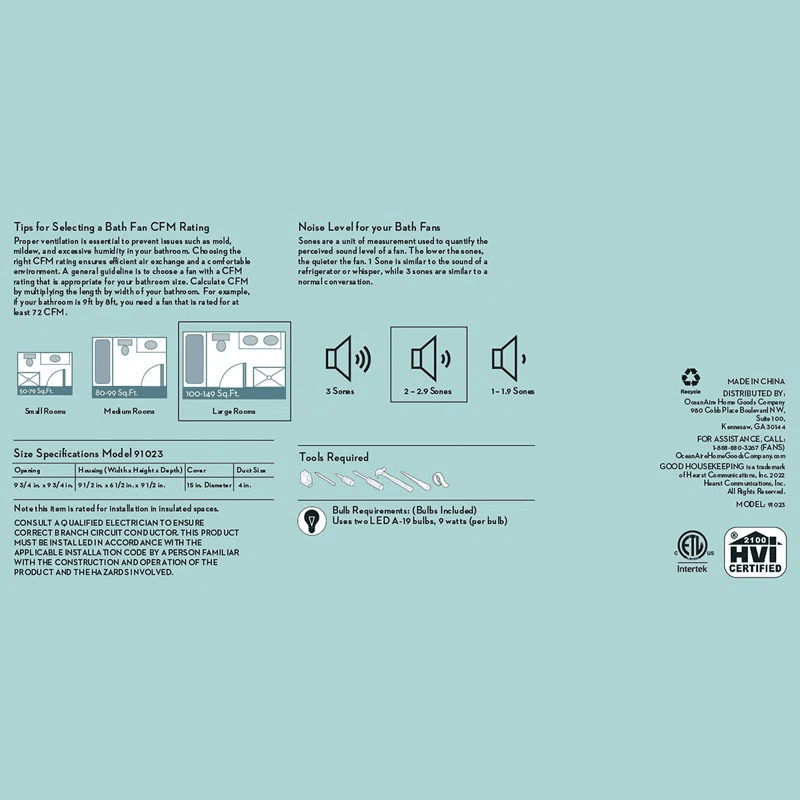 Good Housekeeping Sydney 110 CFM Decorative Bath Fan Black - Infographic 3