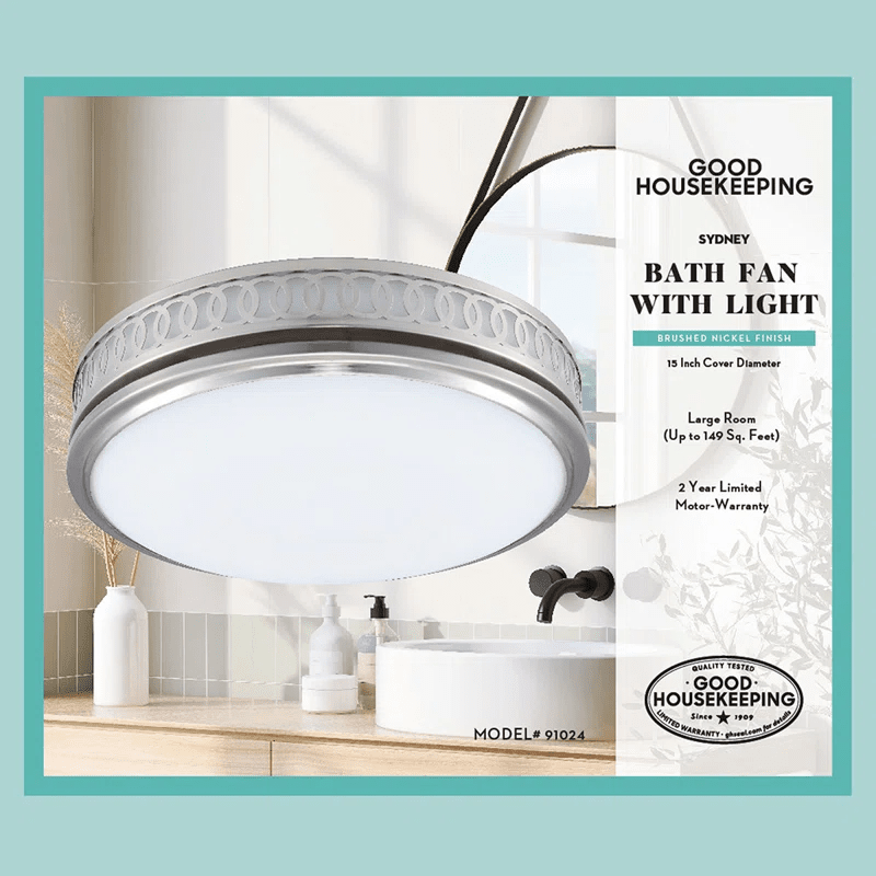 Good Housekeeping Sydney 110 CFM Decorative Bath Fan Brushed Nickel - Infographic 1