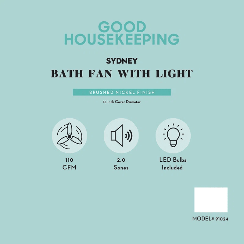 Good Housekeeping Sydney 110 CFM Decorative Bath Fan Brushed Nickel - Infographic 2