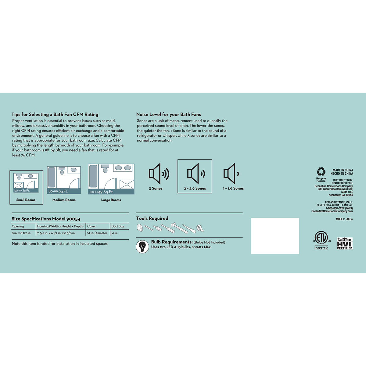 Good Housekeeping Yorkshire 80 CFM Decorative Bathroom Fan - matte black - infographic 2