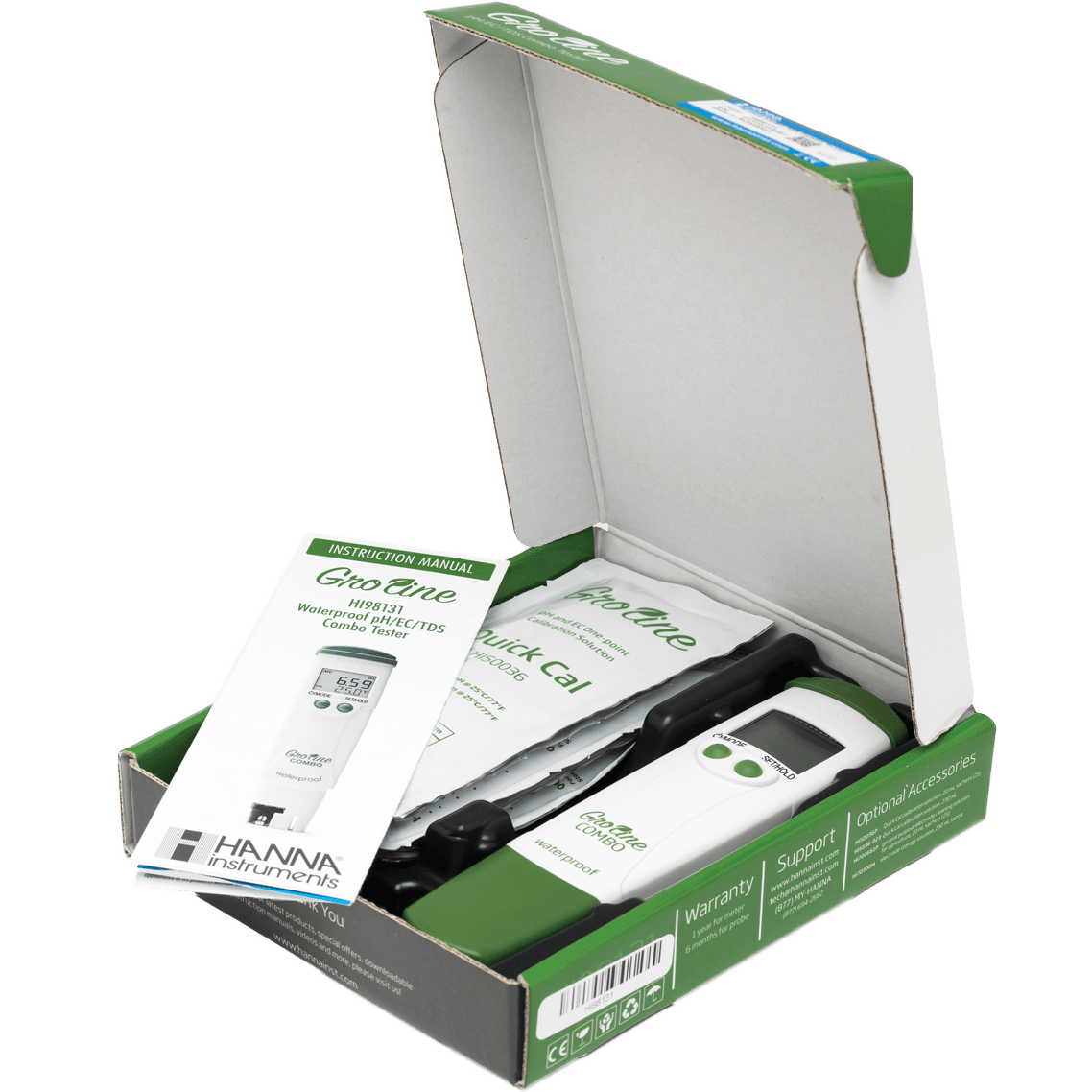 Hanna GroLine Hydroponics Waterproof Tester - Hydroponic Multifunctional Pocket pH/EC/TDS/Temperature Tester - Box