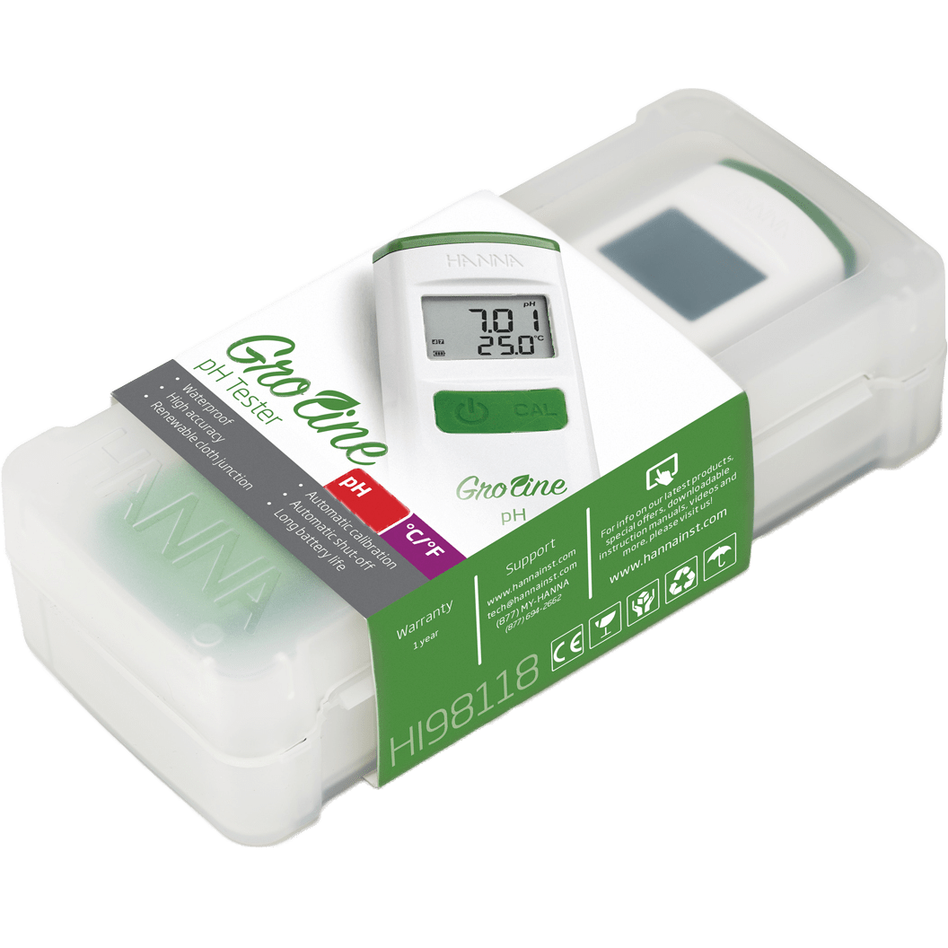 Hanna GroLine Hydroponics Waterproof Tester - Hydroponic pH Tester - Case