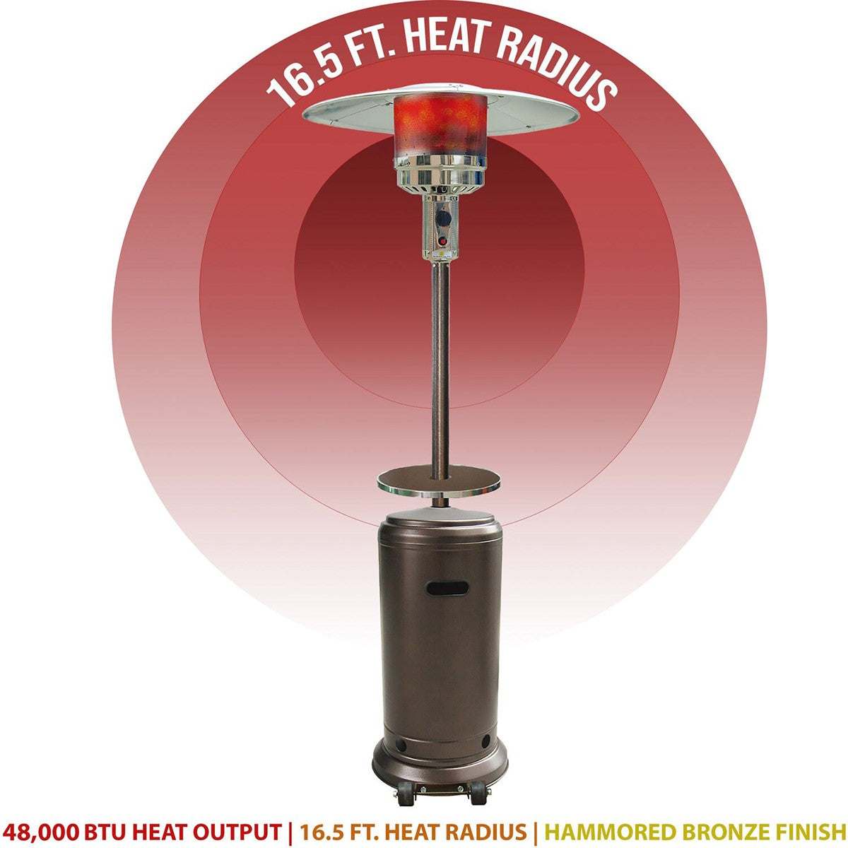 Hanover HAN001BR 48,000 BTU Umbrella Propane Patio Heater - Hammered Bronze - Provides heating radius of 16.5 feet.
