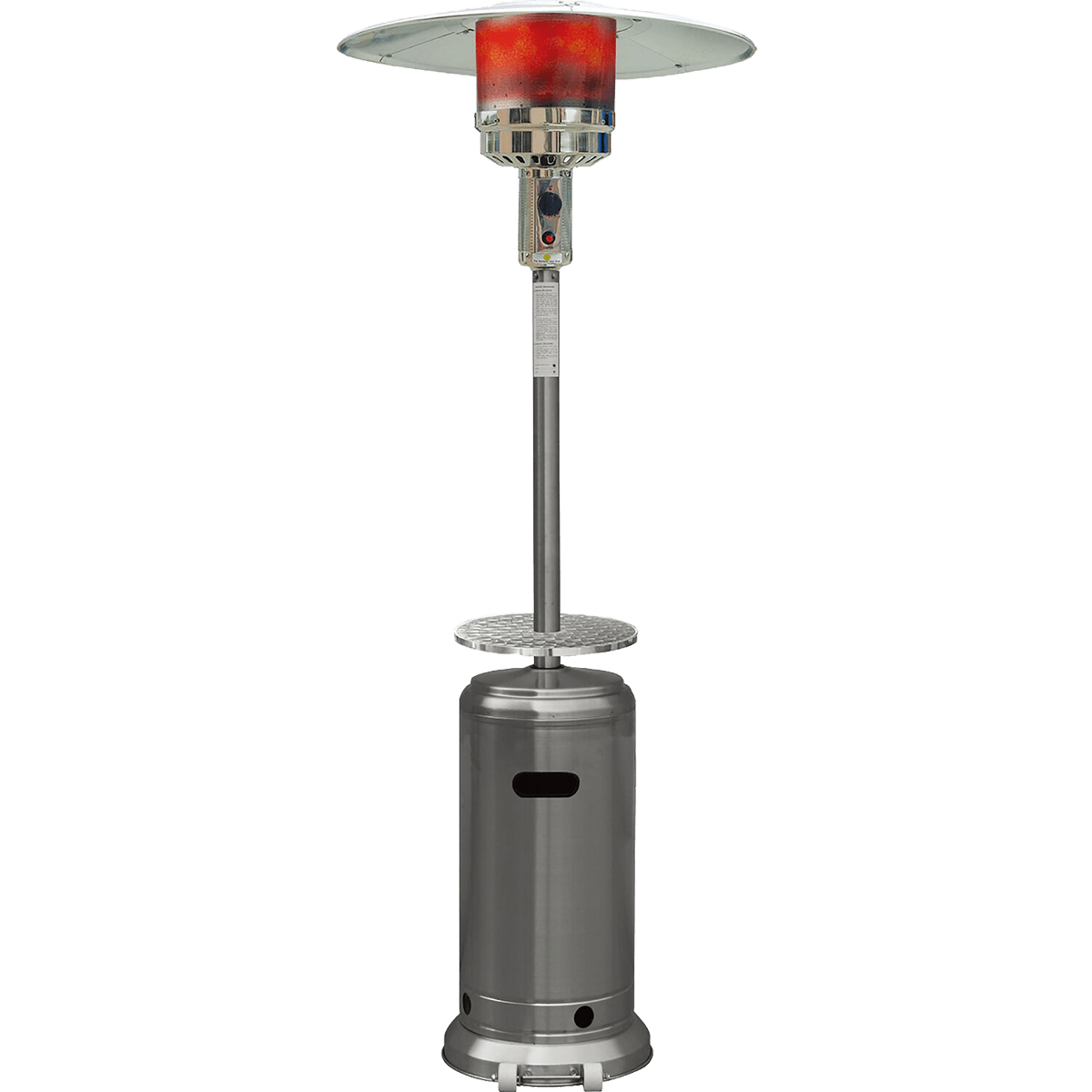 Hanover HAN003SS 48,000 BTU Umbrella Propane Patio Heater - Stainless Steel - Heating element lighted.