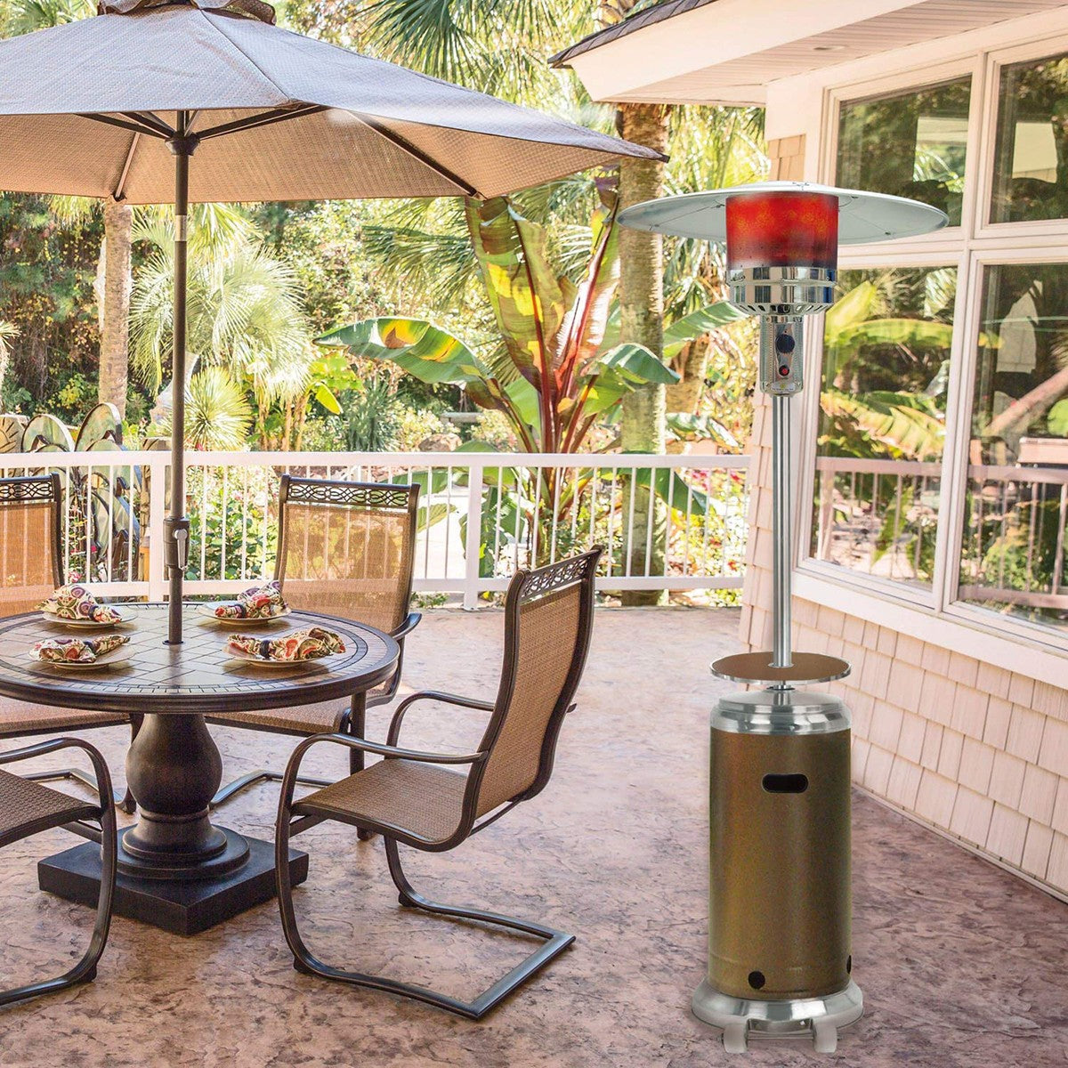 Hanover 48,000 BTU Steel Umbrella Propane Patio Heater - Bronze/Stainless Steel