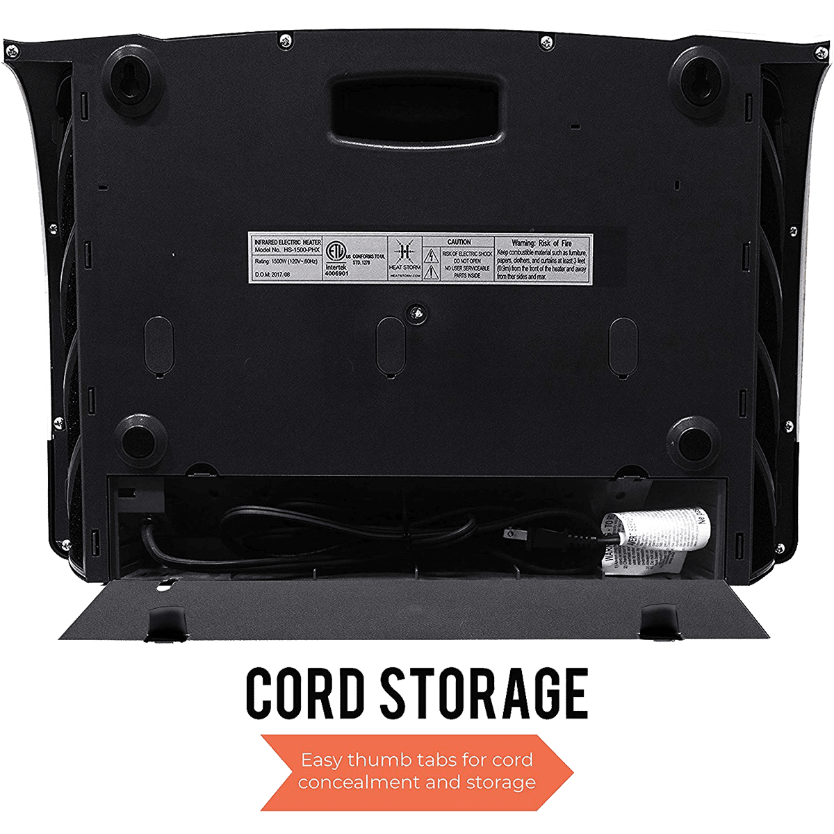 Heat Storm Phoenix Wall Heater with Wifi - Back with Cord Storage