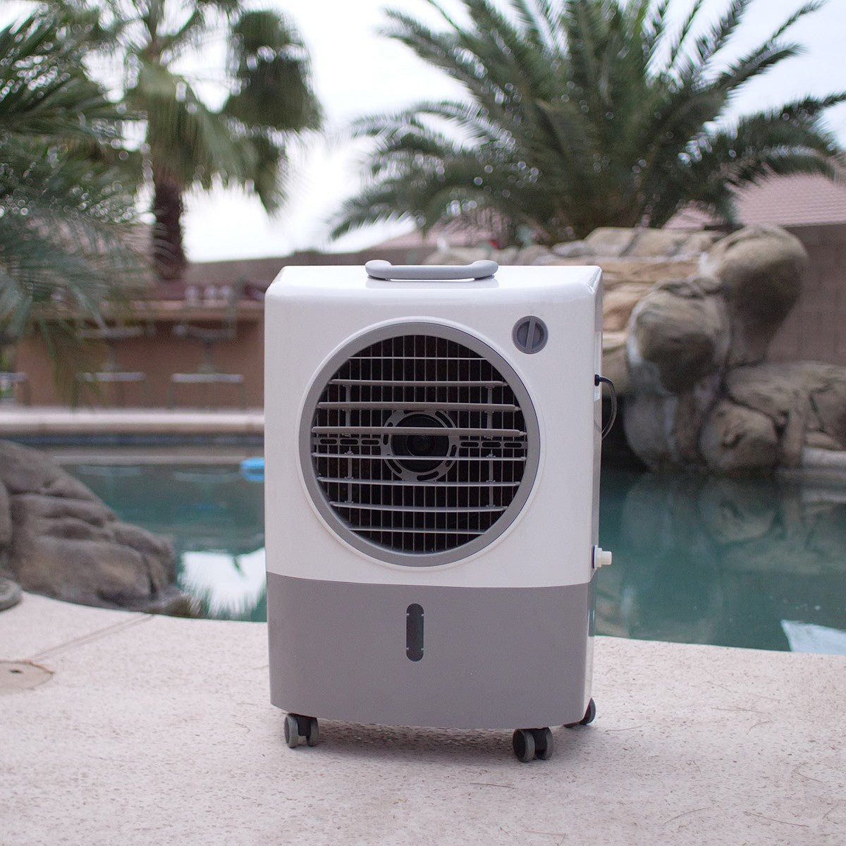 Hessaire MC18M 1,300 CFM Evaporative Air Cooler - lifestyle pool