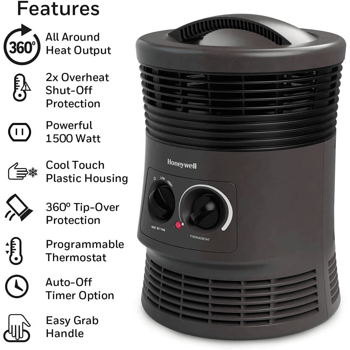 Honeywell 360 degrees Surround Heat Space Heater Black - Infographic