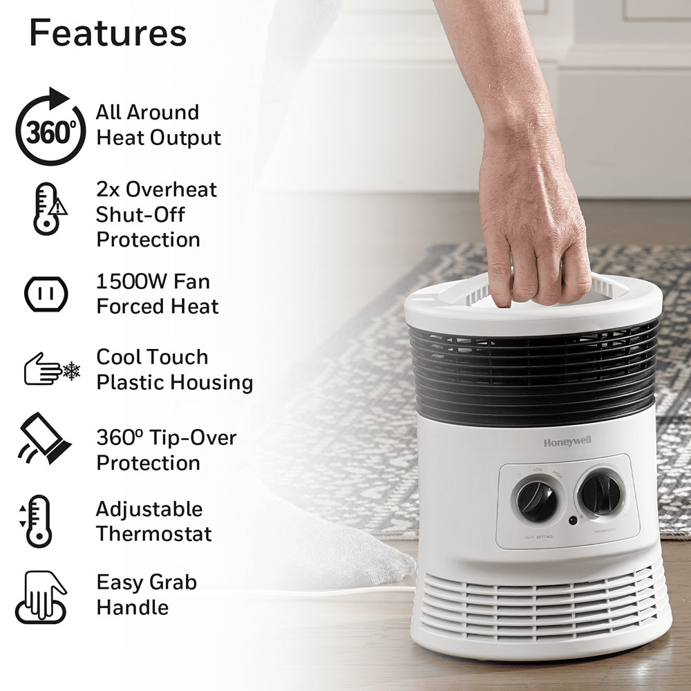 Honeywell 360 degrees Surround Heat Space Heater White - Infographic