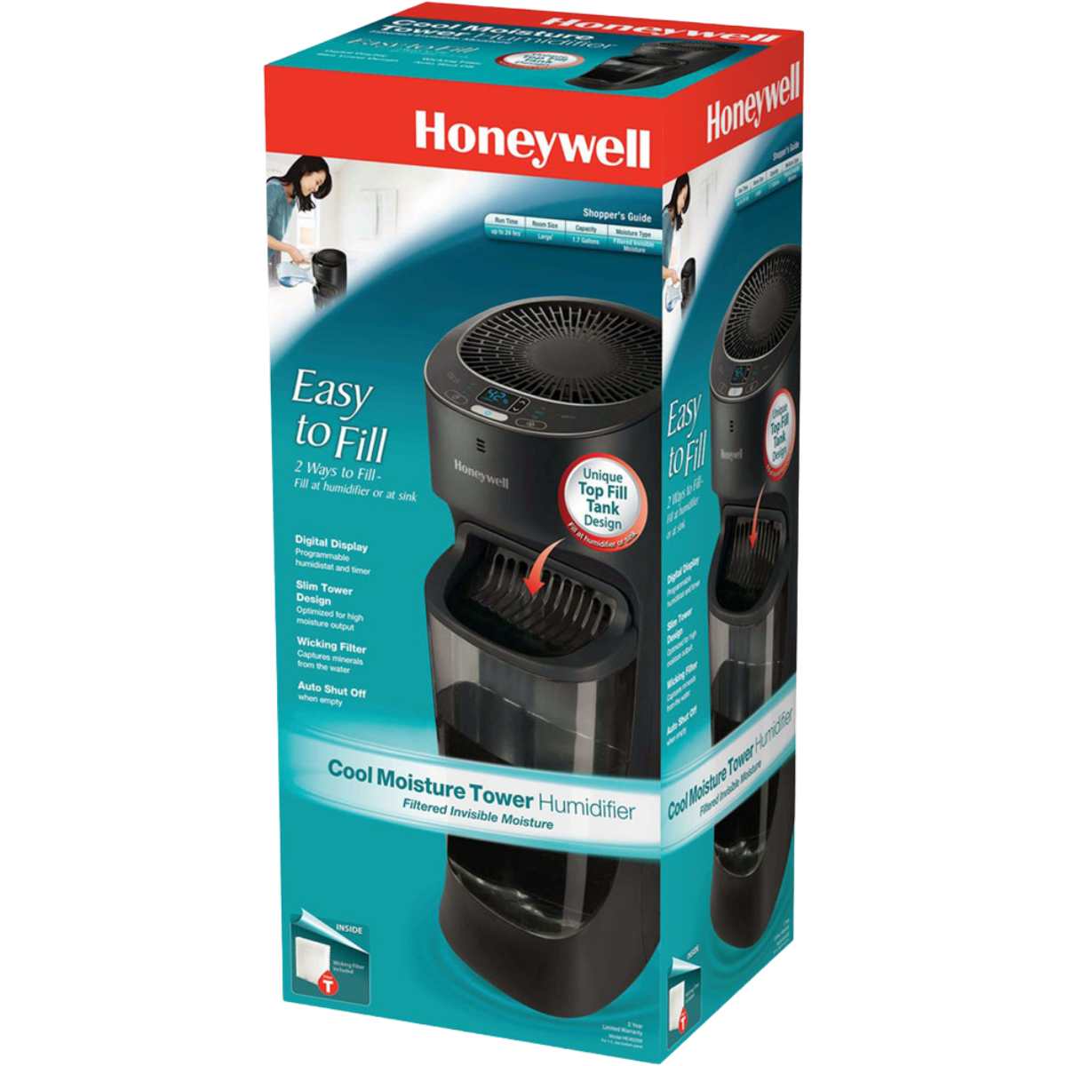 Honeywell HEV620B Top Fill Cool Mist Tower Humidifier w/Digital Humidistat - Box