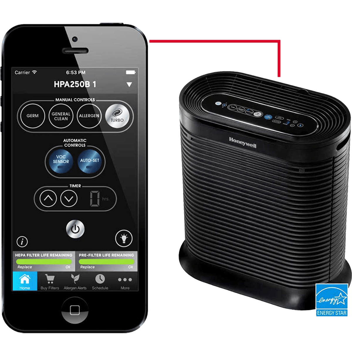 Honeywell HPA250B Bluetooth Smart True HEPA Allergen Remover - With Smart Phone App