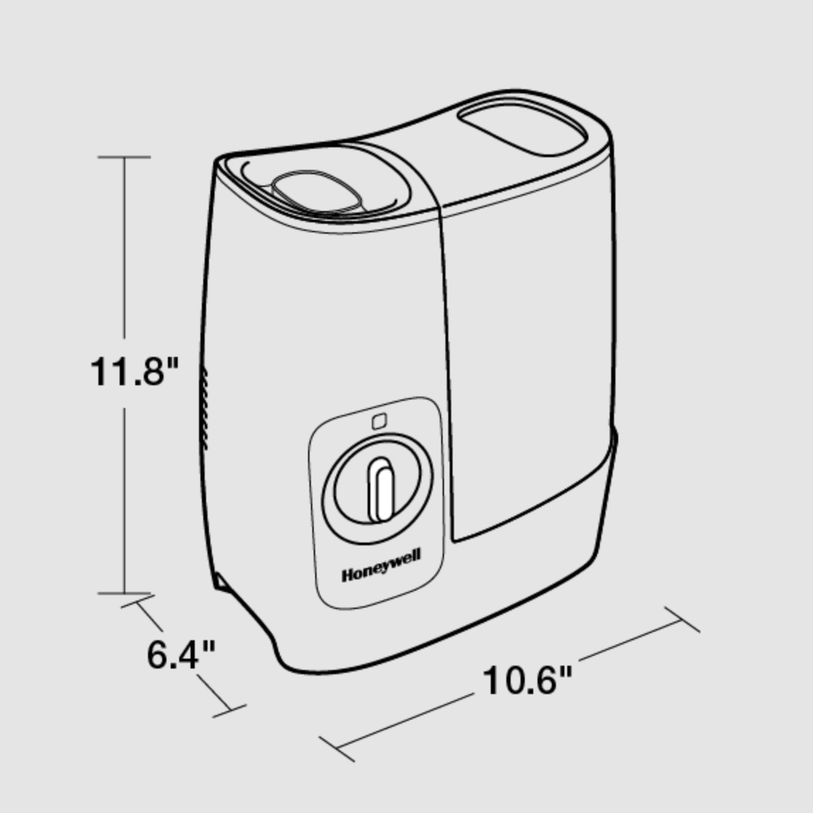 Honeywell HWM845B Warm Mist Humidifier w/ Essential Oil - Dimensions