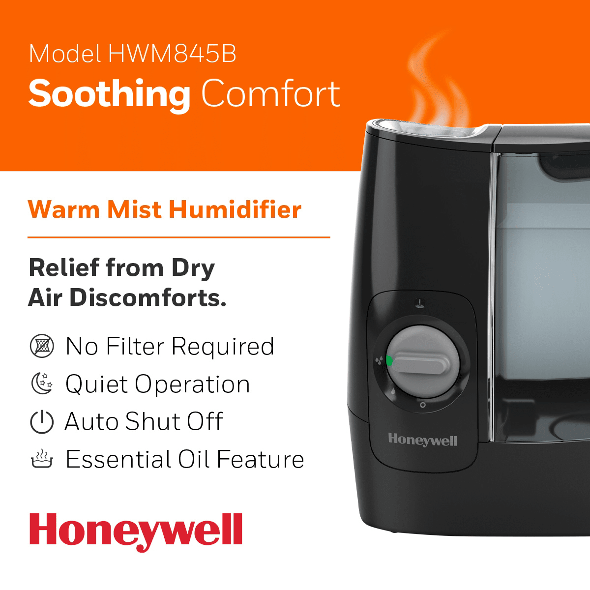 Honeywell HWM845B Warm Mist Humidifier w/ Essential Oil - Infographic 1