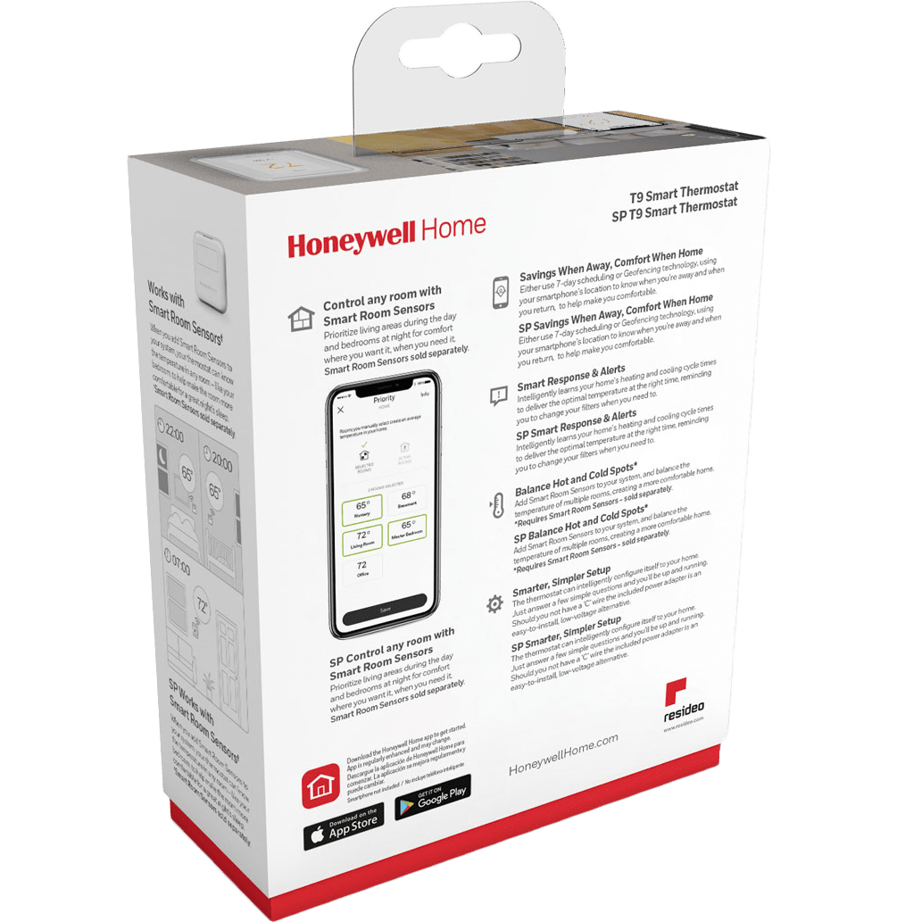 Honeywell T9 Wi-Fi Smart Thermostat w/ RoomSmart Sensor Box - Back