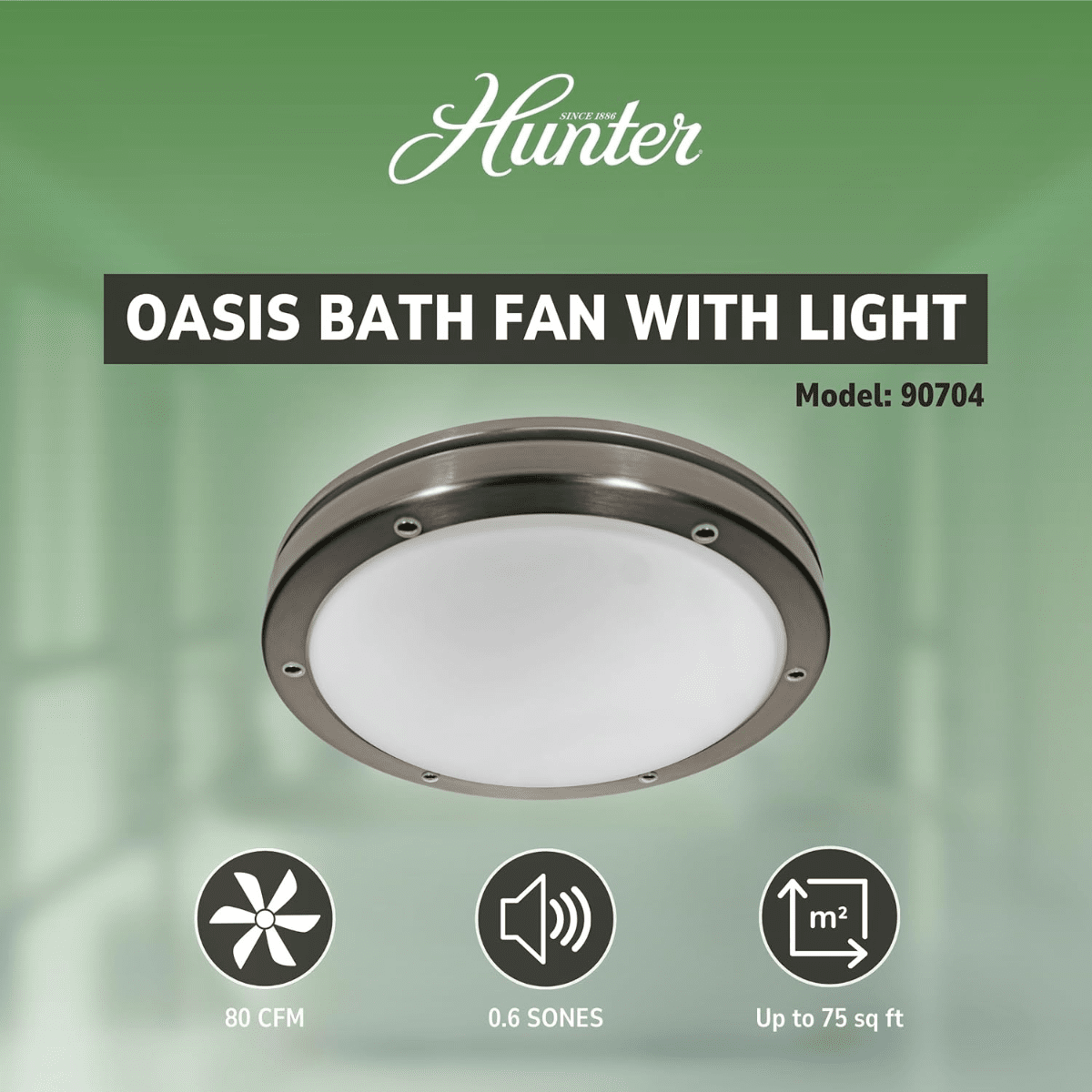 Hunter Oasis 80 CFM Bathroom Fan Brushed Nickel - Infographic 1