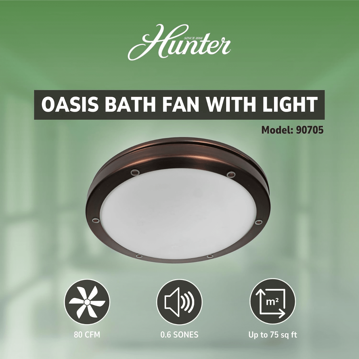 Hunter Oasis 80 CFM Bathroom Fan Imperial Bronze - Infographic 1