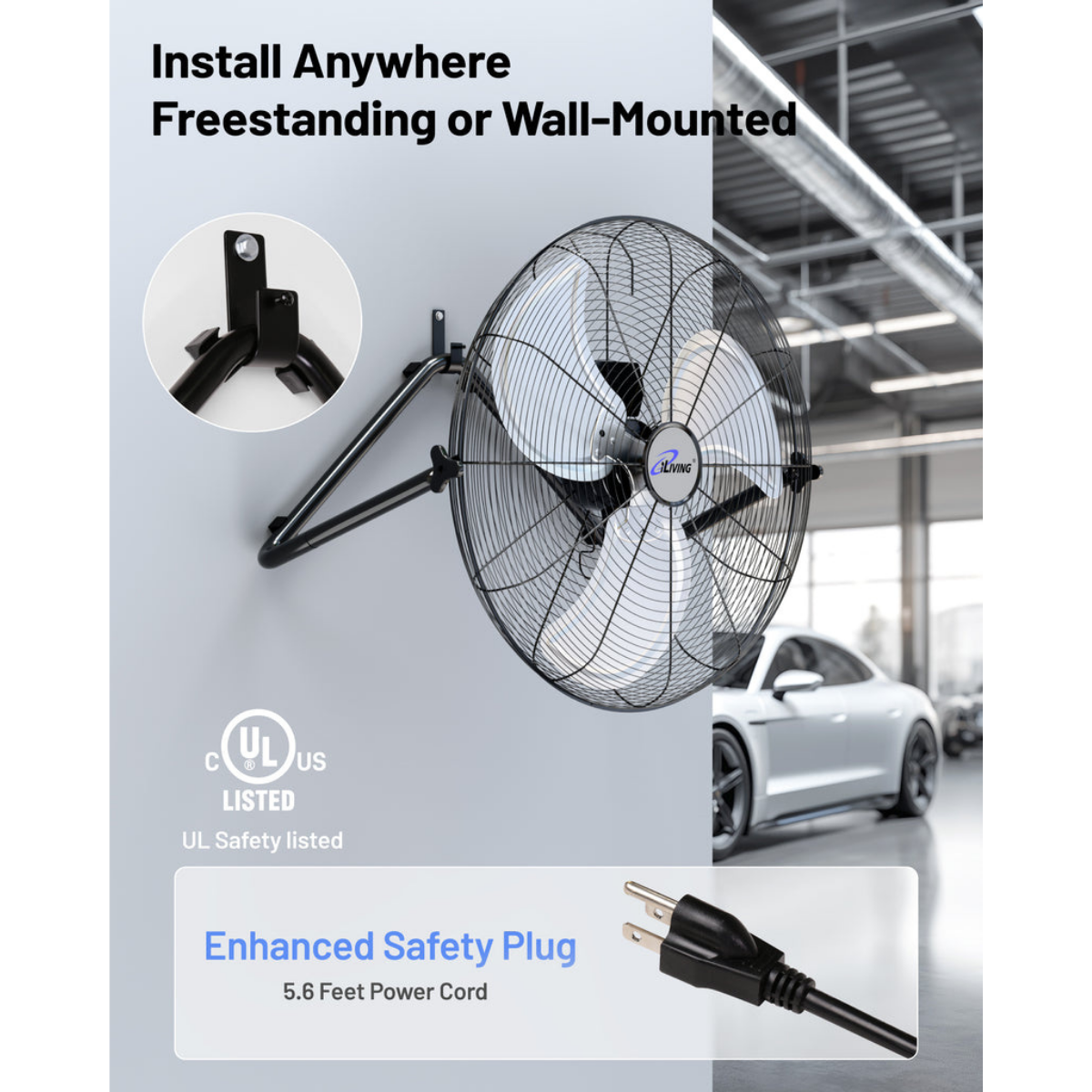 iLiving ILG8F20 20-In 3 Speed Heavy Duty Floor & Wall Mount Fan - Infographic 7