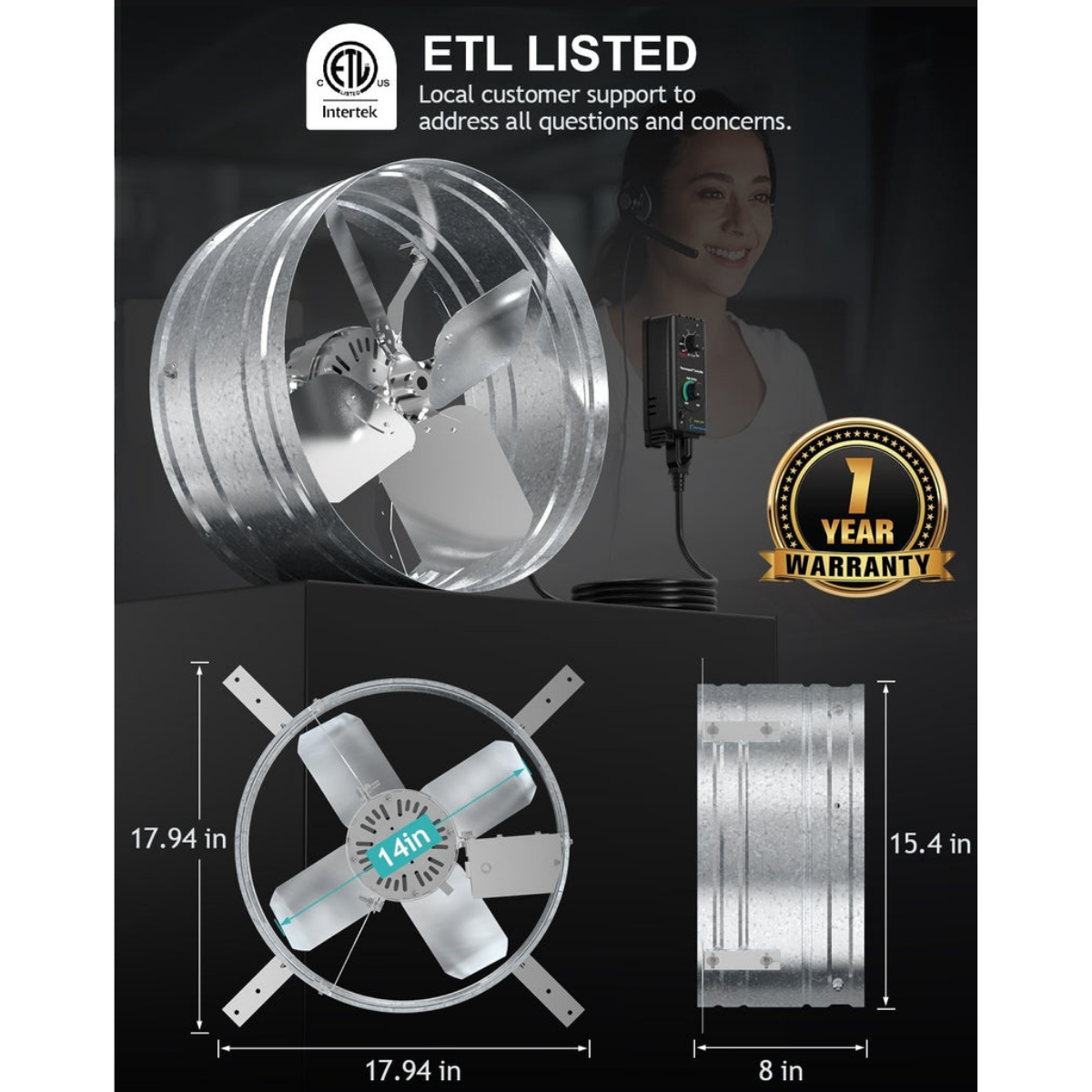 iLiving ILG8G14-22ST 14-In Variable Speed Gable Exhaust Fan - Infographic 5