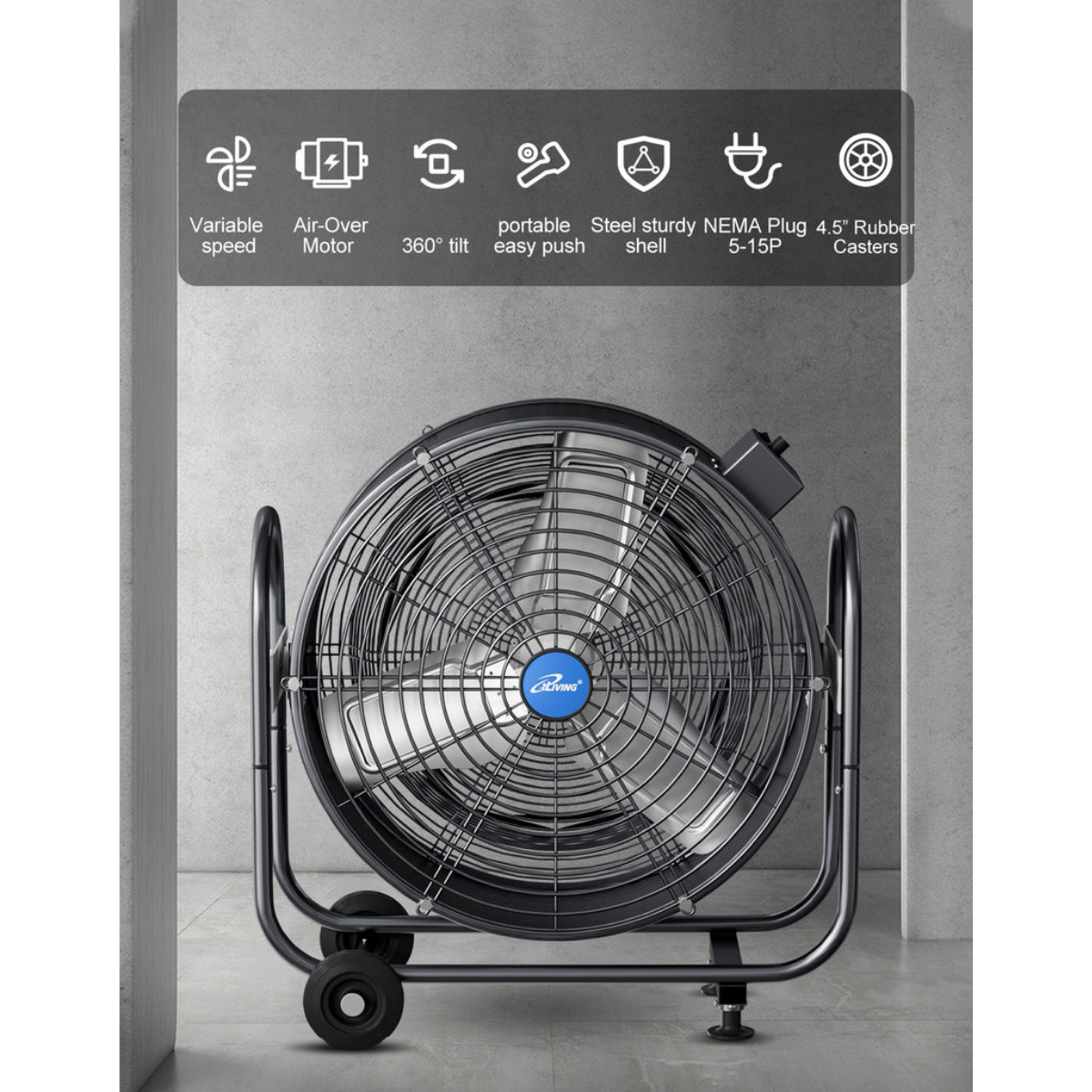 iLiving ILG8M24-70EC 24-In 5800 CFM 115V, 265W BLDC High Velocity Floor Fan - Infographic 1