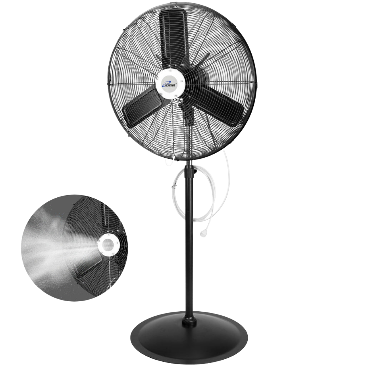 iLiving ILG8P30M 30-In 2 Speed 8400 CFM Adjustable Height Pedestal Outdoor Oscillating Fan with Misting Kit - Angle 2