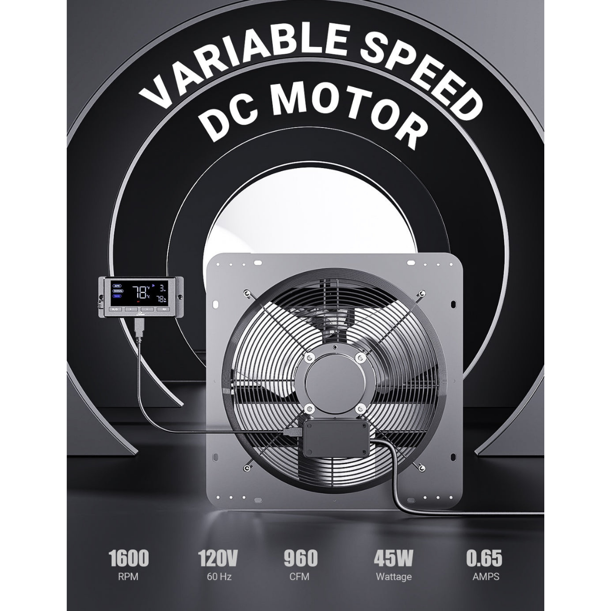 iLiving ILG8SFV-DC Variable Speed Shutter Exhaust Fan 12-in - Dimensions