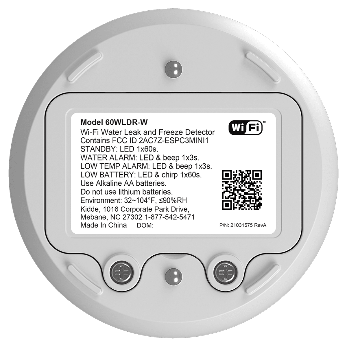 Kidde Smart Water Leak & Freeze Detector - Back