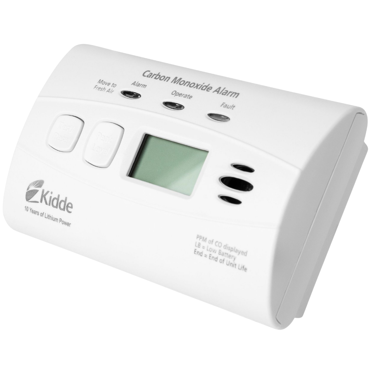 Kidde C3010D Carbon Monoxide Alarm w/ Digital Display and 10-Year Lithium Battery - Angle