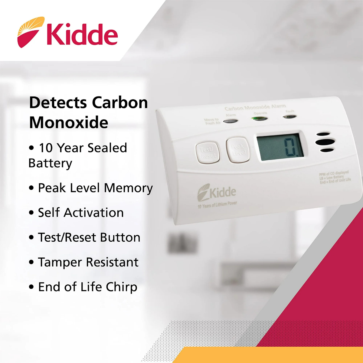 Kidde C3010D Carbon Monoxide Alarm w/ Digital Display and 10-Year Lithium Battery - Infographic 1