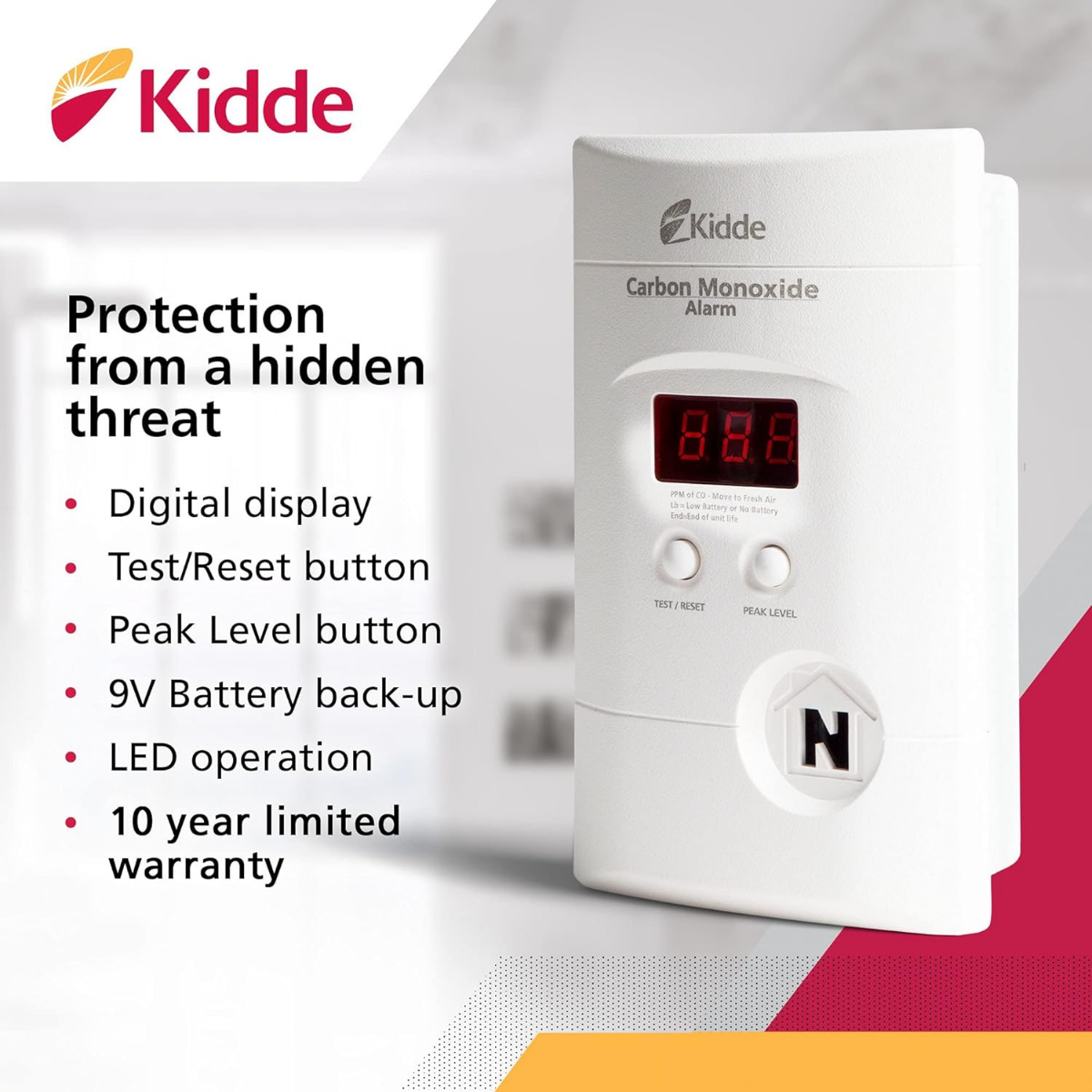 Kidde KN-COPP-3 Nighthawk Plug-In Carbon Monoxide Alarm w/ Battery Back-up & Digital Display - Infographic 1