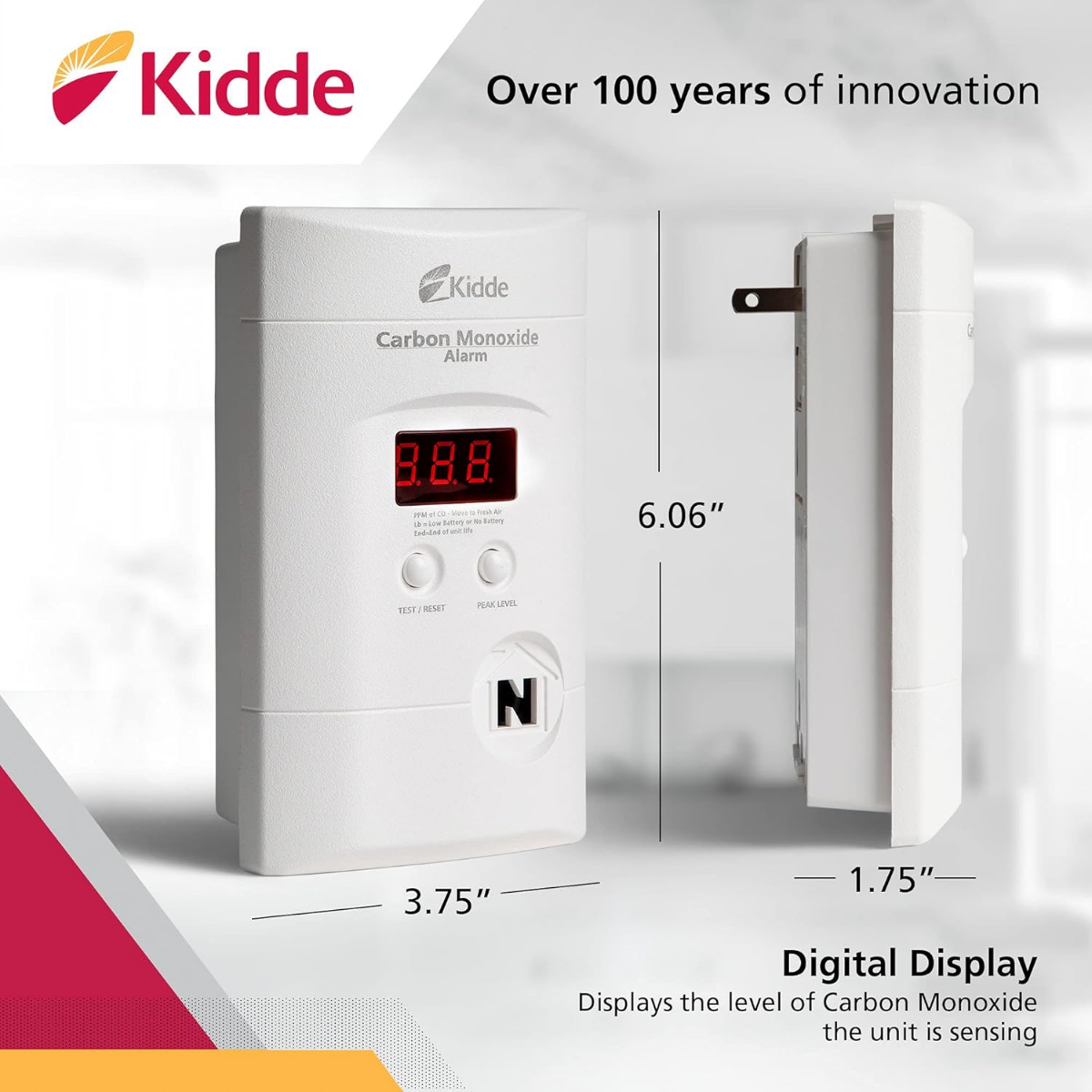 Kidde KN-COPP-3 Nighthawk Plug-In Carbon Monoxide Alarm w/ Battery Back-up & Digital Display - Infographic 2