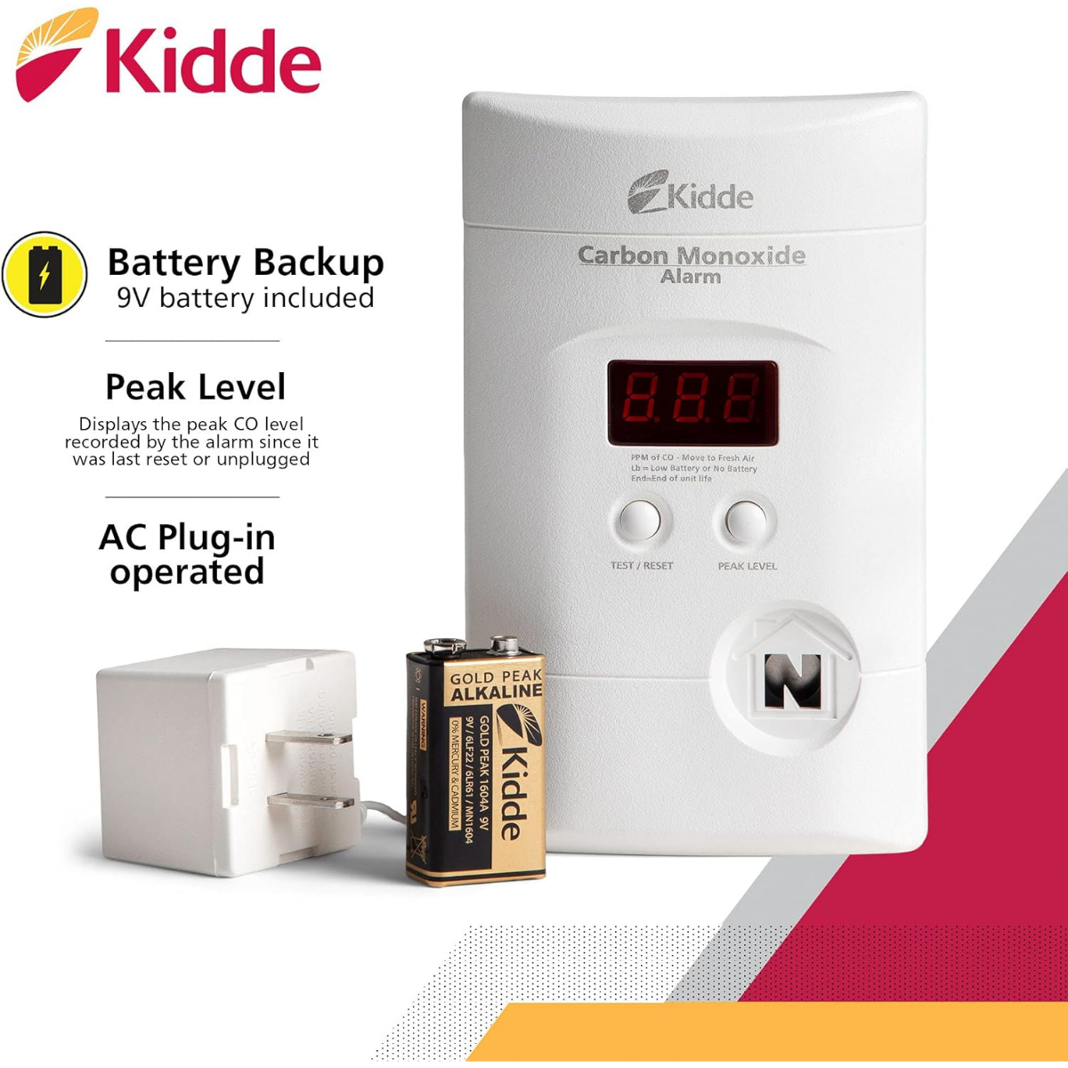 Kidde KN-COPP-3 Nighthawk Plug-In Carbon Monoxide Alarm w/ Battery Back-up & Digital Display - Infographic 3