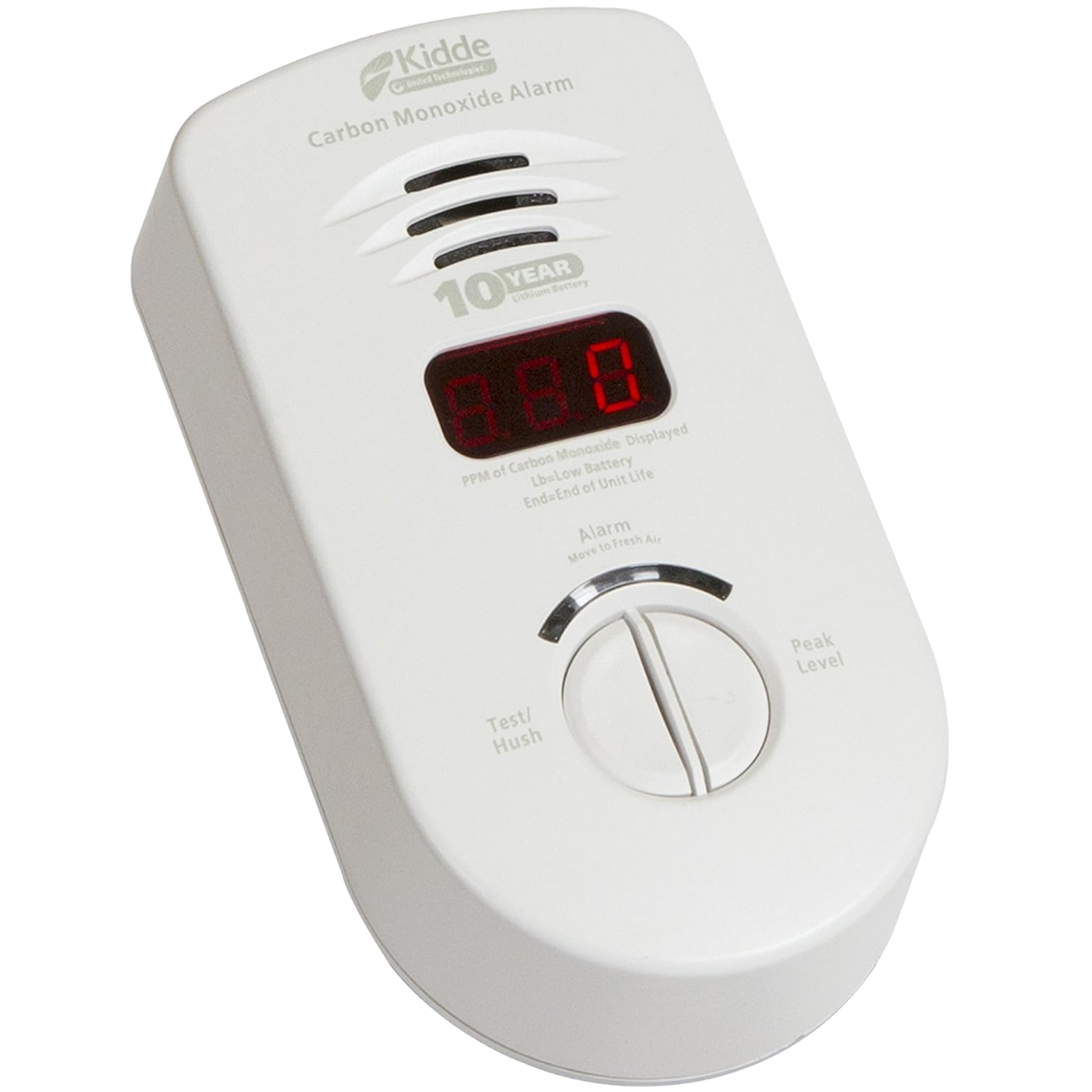 Kidde KN-COP-DP-10YL Plug-In Carbon Monoxide Detector w/ 10-Year Battery Backup & Digital Display - Angle