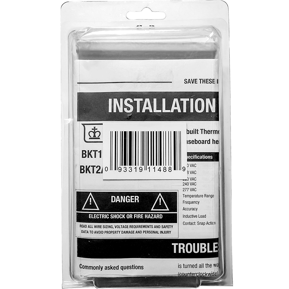 King Electric BKT1 Single Pole Thermostat Kit for K Series Baseboard Heaters - back