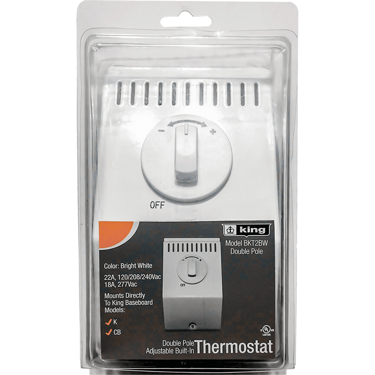 King Electric BKT1 Single Pole Thermostat Kit for K Series Baseboard Heaters - packaging
