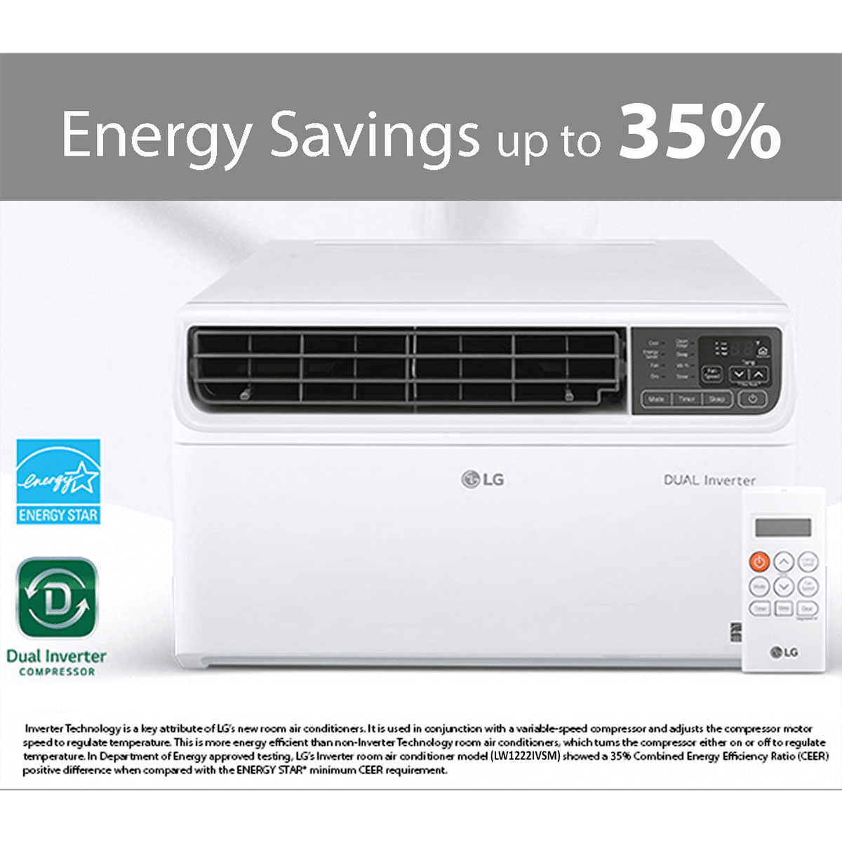 LG 18000 BTU Window Air Conditioner w/Dual Inverter LW18221VSM - Graphic 4
