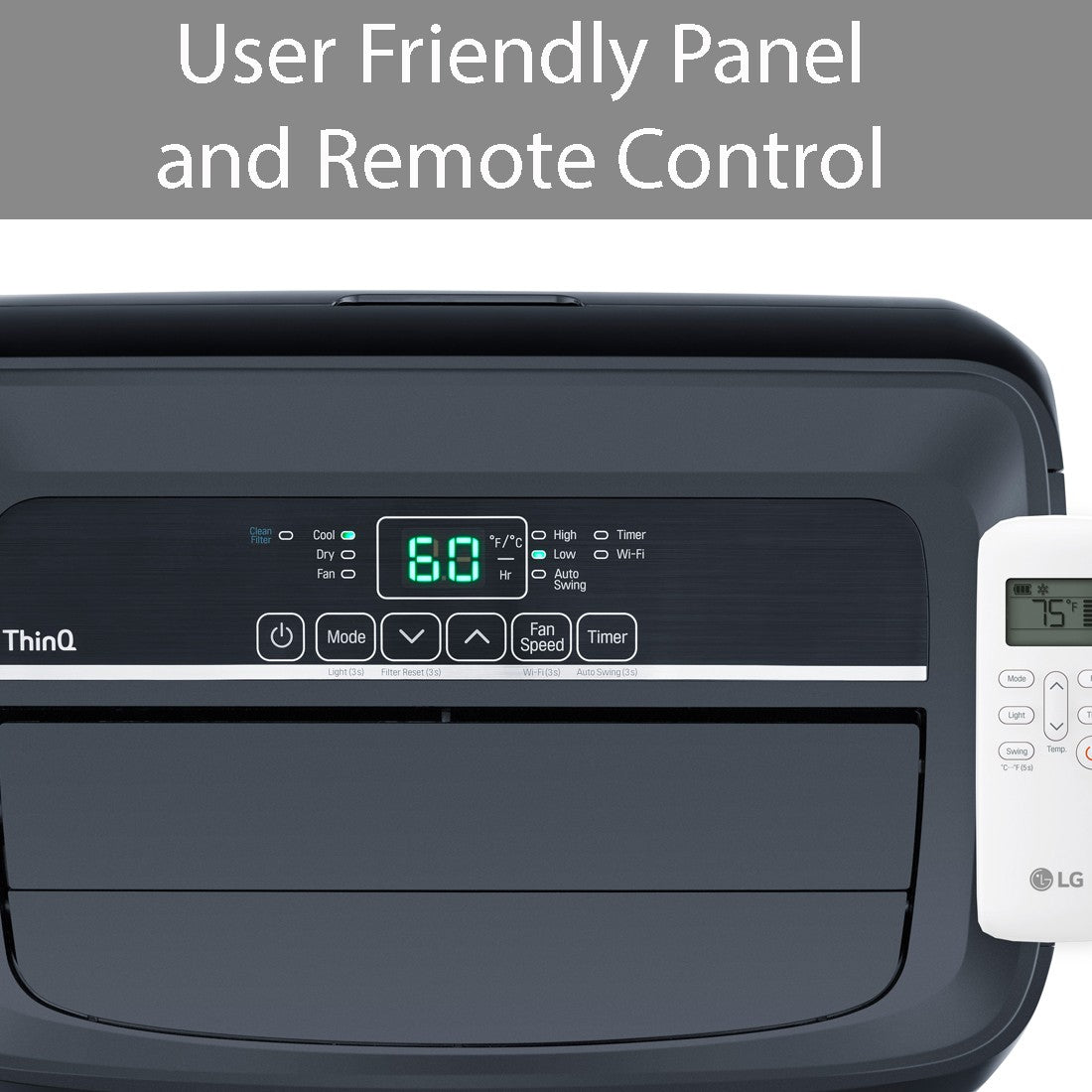 LG 10,000 BTU Wi-Fi Portable Air Conditioner - Electronic Control Panel with Remote