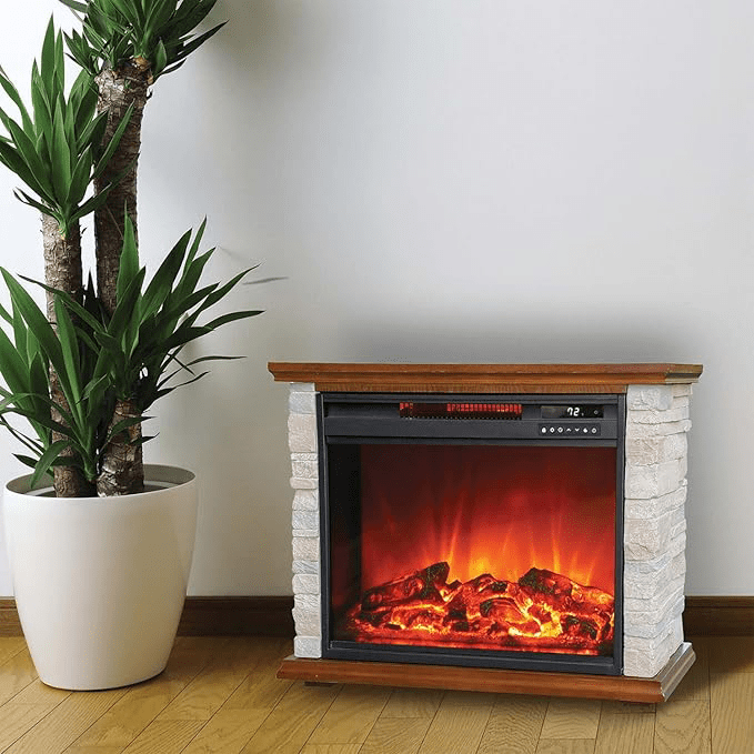 Lifesmart 3 Element Infrared Electric Fireplace with Faux Stone - Lifestyle