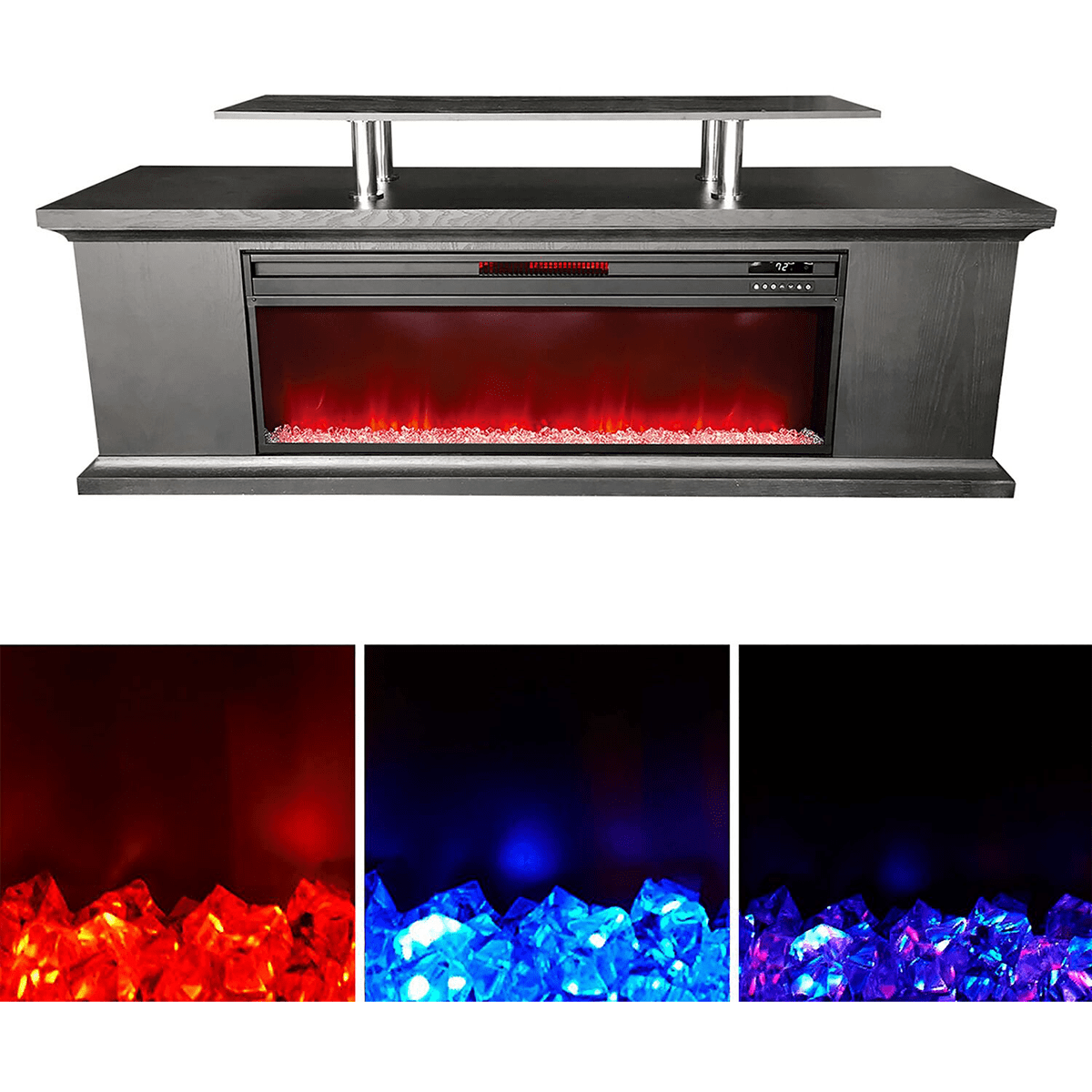 Lifesmart 72-in Fireplace with TV Stand - Faux Glass Beads - Features