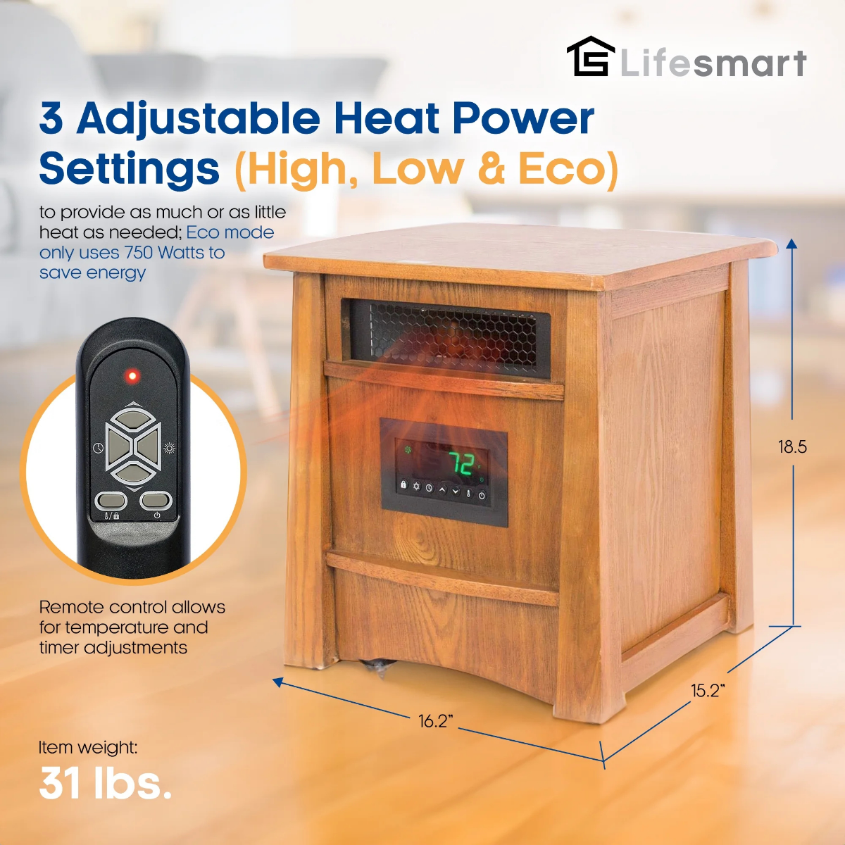 LifeSmart Infrared Heater Wood Cabinet 8 Element - Infographic 2