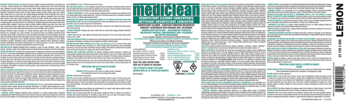 MediClean Germicidal Cleaner Concentrate - Information Label
