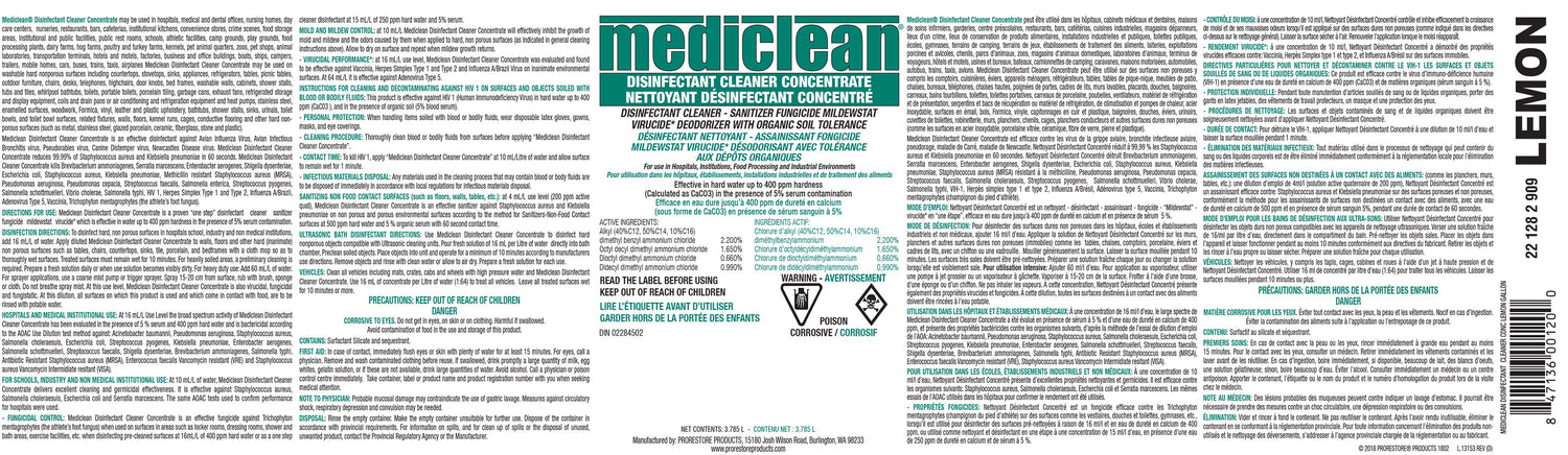 MediClean Germicidal Cleaner Concentrate - Information Label