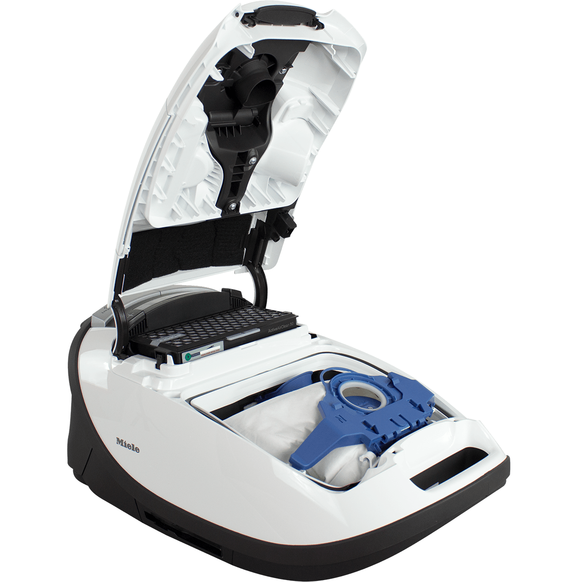 Miele Complete C3 Cat and Dog Vacuum Cleaner for Pet Hair - open to show bag