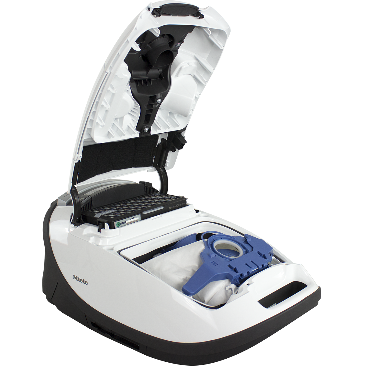 Miele Complete C3 Cat and Dog Vacuum Cleaner for Pet Hair - open to show bag