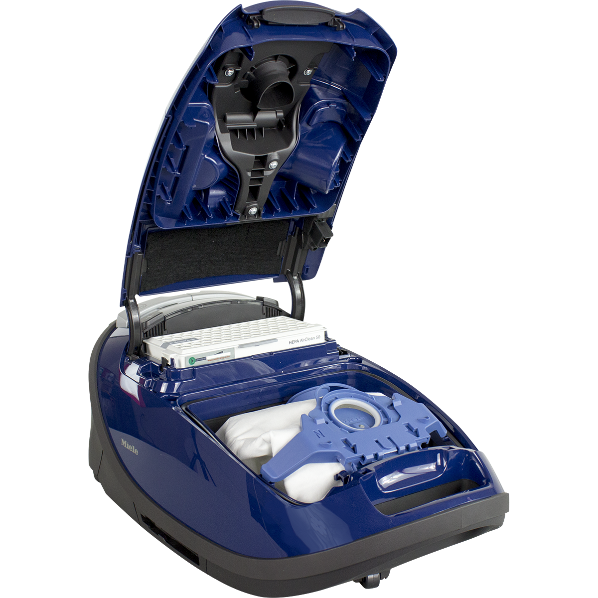 Miele Complete C3 Marin Canister Vacuum Cleaner - open to show bags