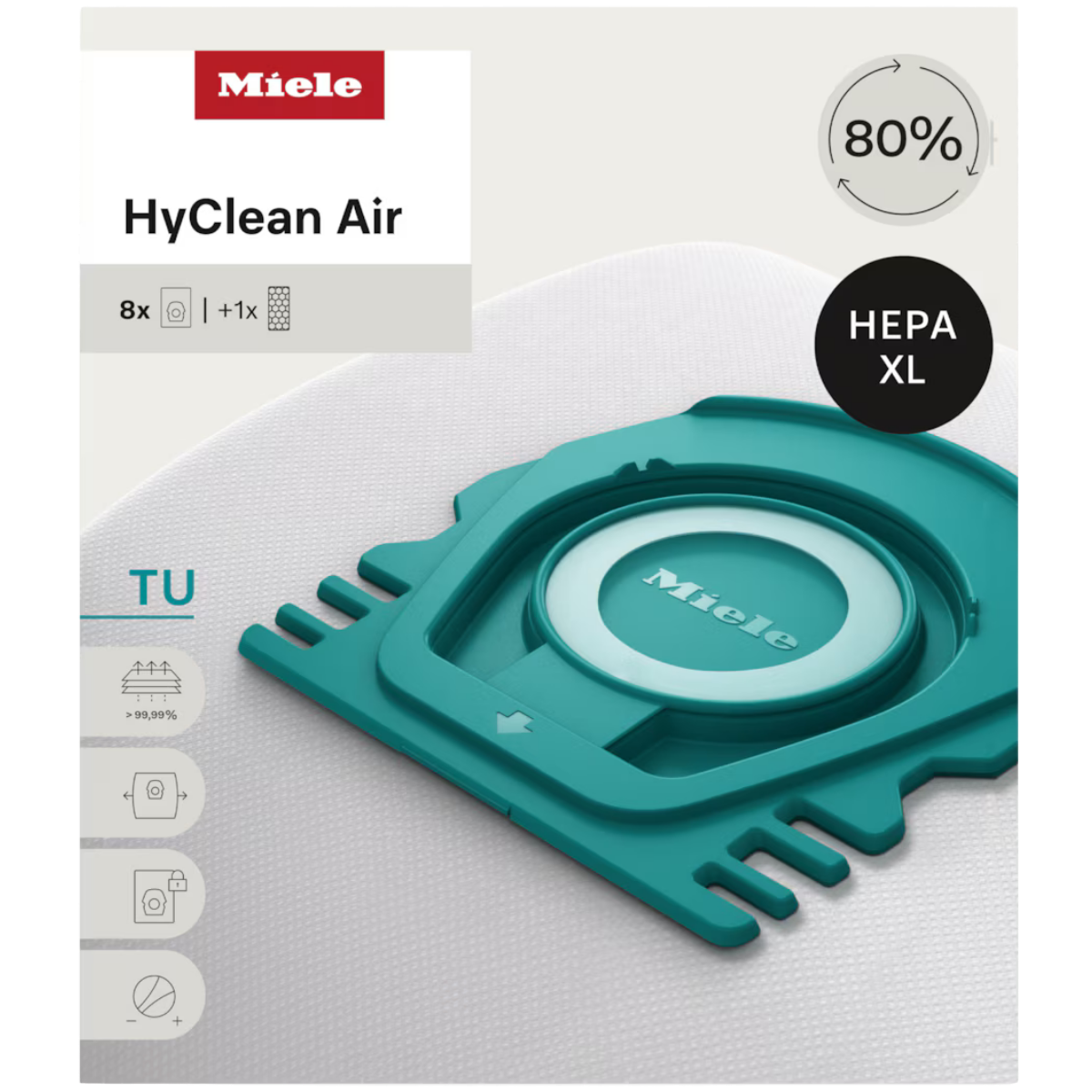 Miele HyClean TU Allergy XL Vacuum Bags with GN-HA50 8 Pack - Front