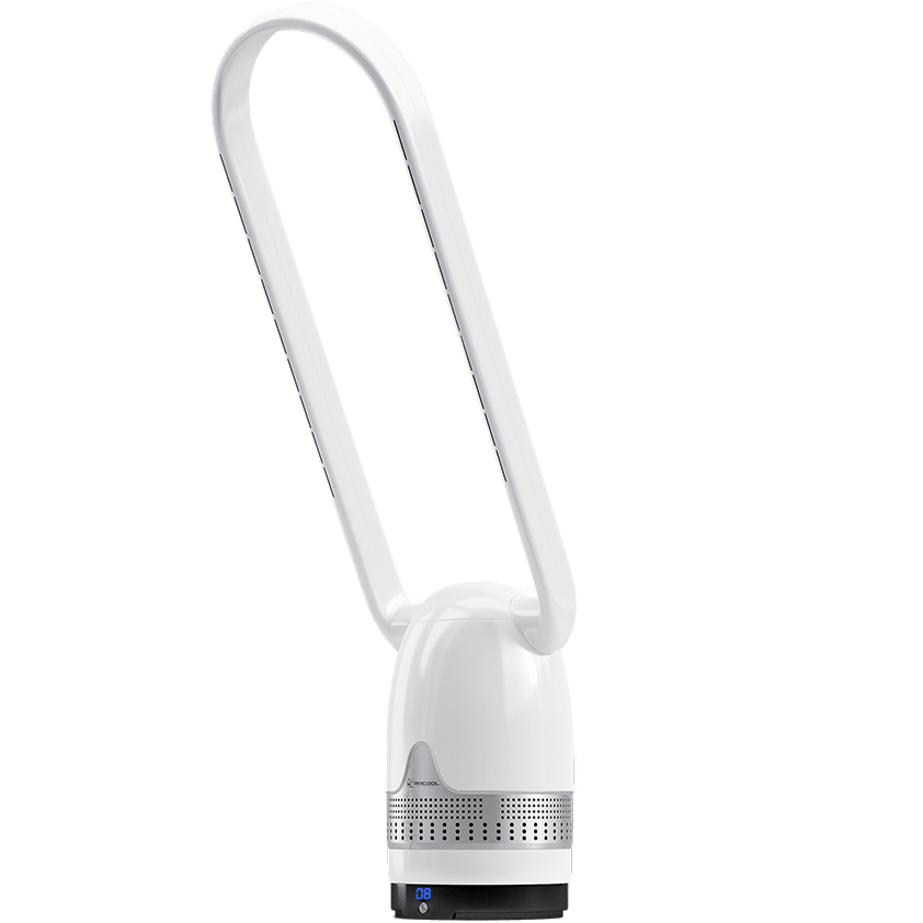 MRCOOL MRBREEZE Bladeless Oval Fan and Air Purifier - Silver Left Angle Head Tilted