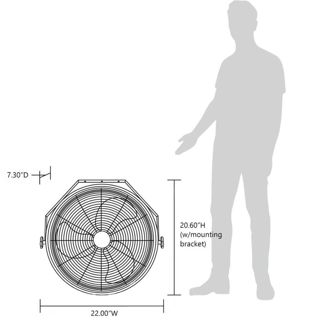 NewAir Outdoor Rated High Velocity 3-Speed Fan - 18-In. Wall Mount - Height Comparison