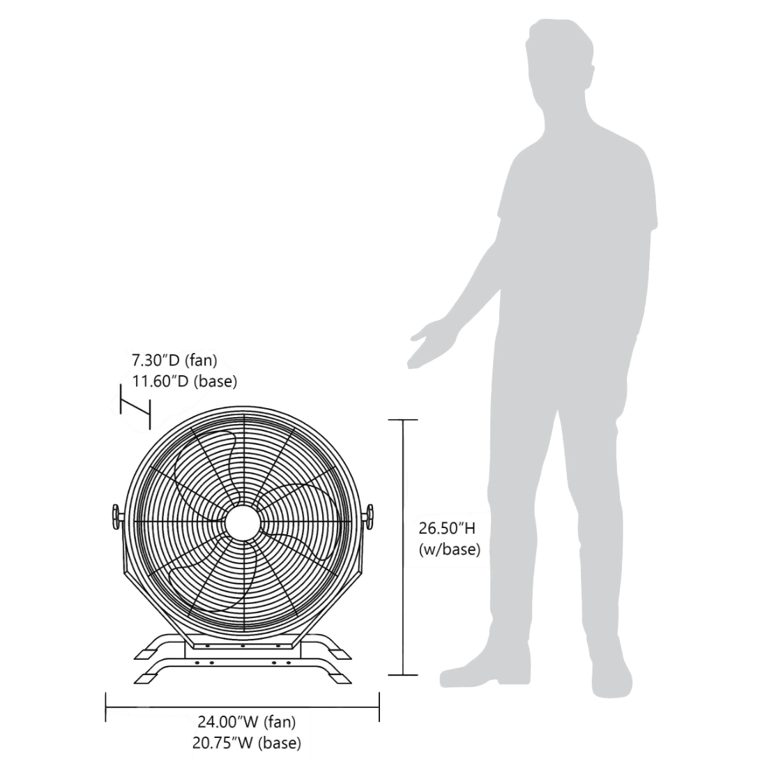 NewAir Outdoor Rated High Velocity 3-Speed Fan - 20-In. Floor or Wall Mount - Height Comparison